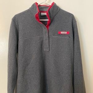 Columbia PFG Pullover. Pink trim is also on the sleeves and hem.